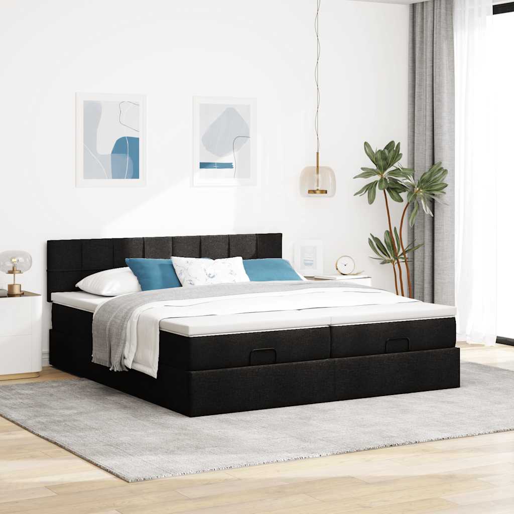 Ottoman bed met matrassen en LED's 160x200cm stof zwart