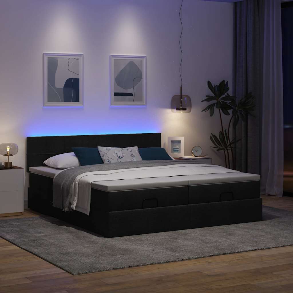 Ottoman bed met matrassen en LED's 160x200cm stof zwart