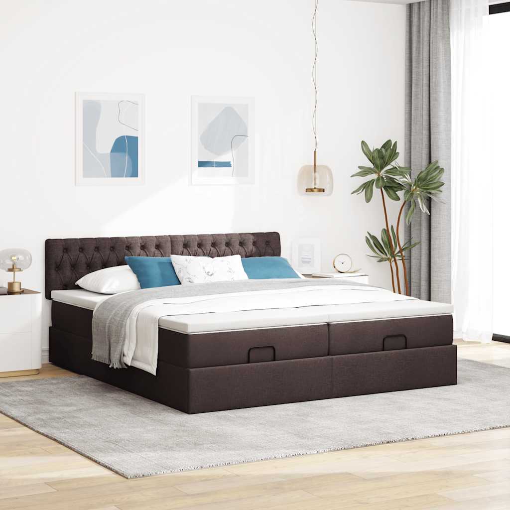 Ottoman bed met matrassen en LED's 160x200cm stof donkerbruin