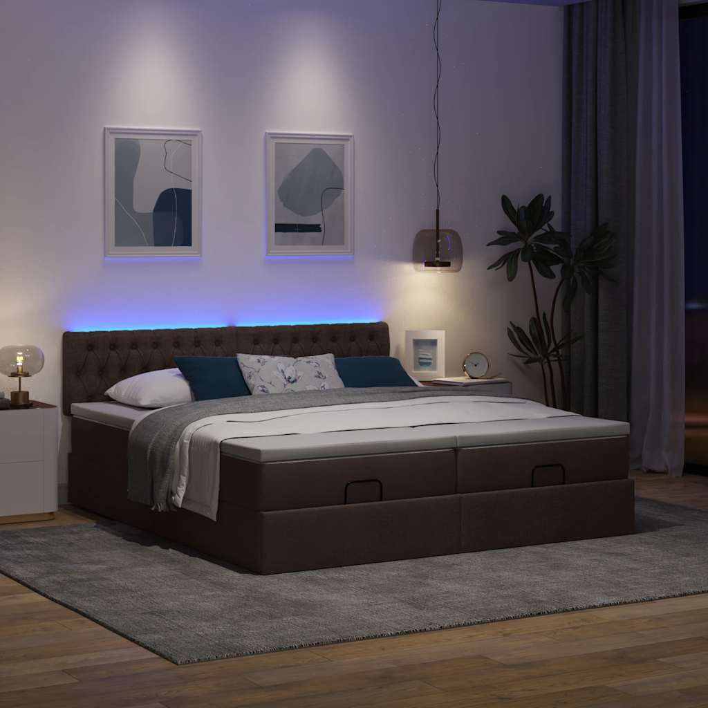 Ottoman bed met matrassen en LED's 160x200cm stof donkerbruin