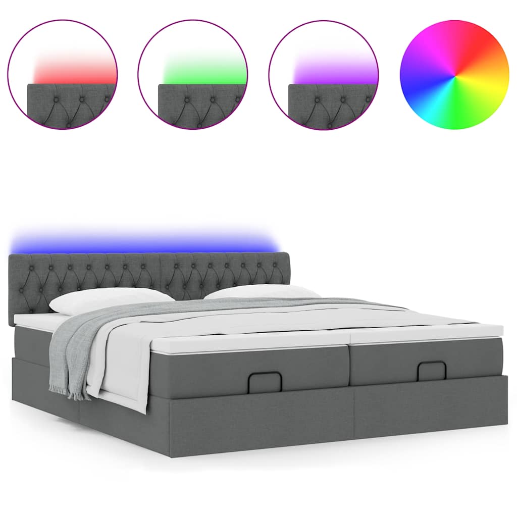 Ottoman bed met matrassen en LED's 180x200cm stof donkergrijs