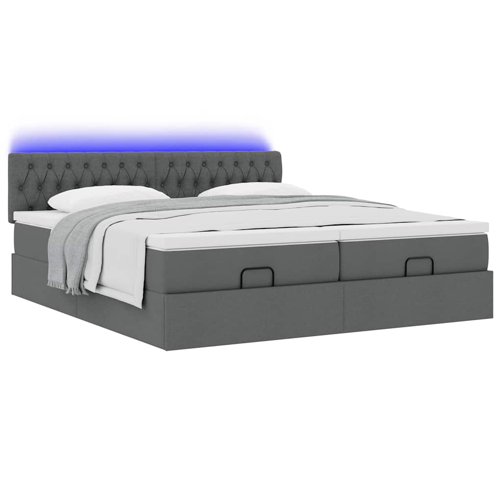 Ottoman bed met matrassen en LED's 180x200cm stof donkergrijs