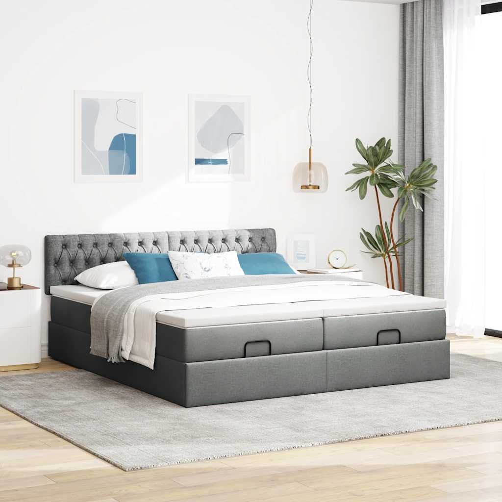 Ottoman bed met matrassen en LED's 180x200cm stof donkergrijs