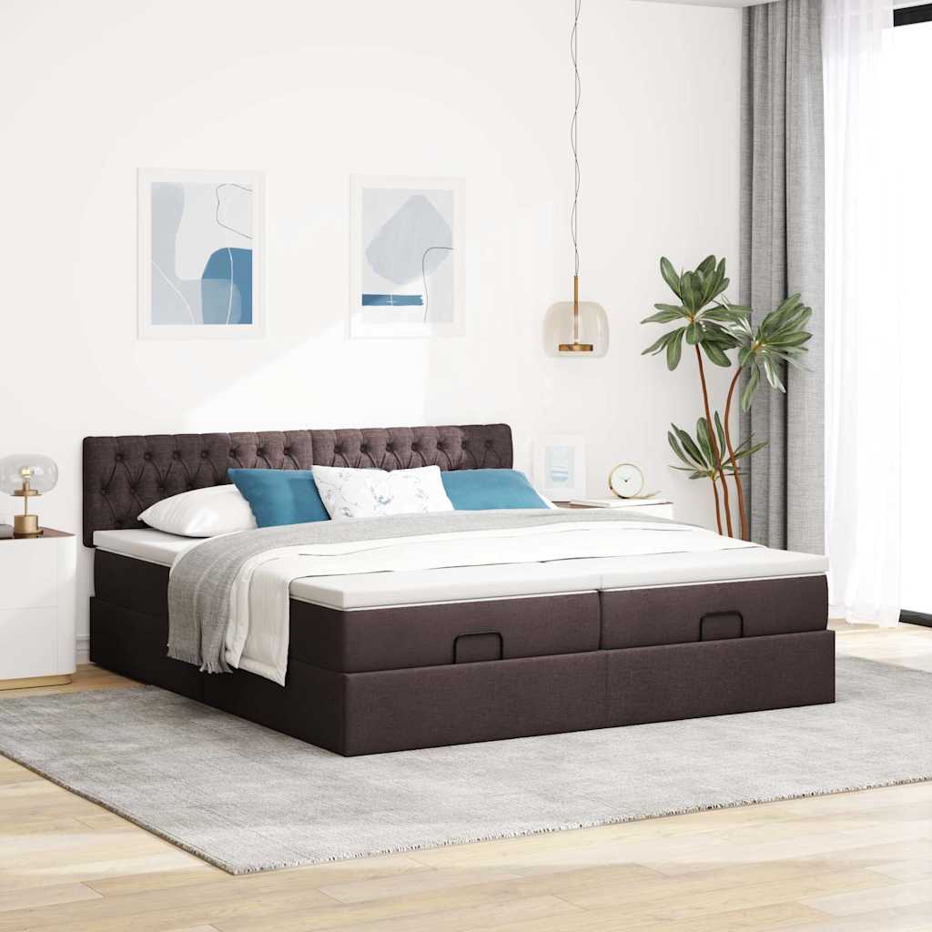 Ottoman bed met matrassen en LED's 180x200cm stof donkerbruin