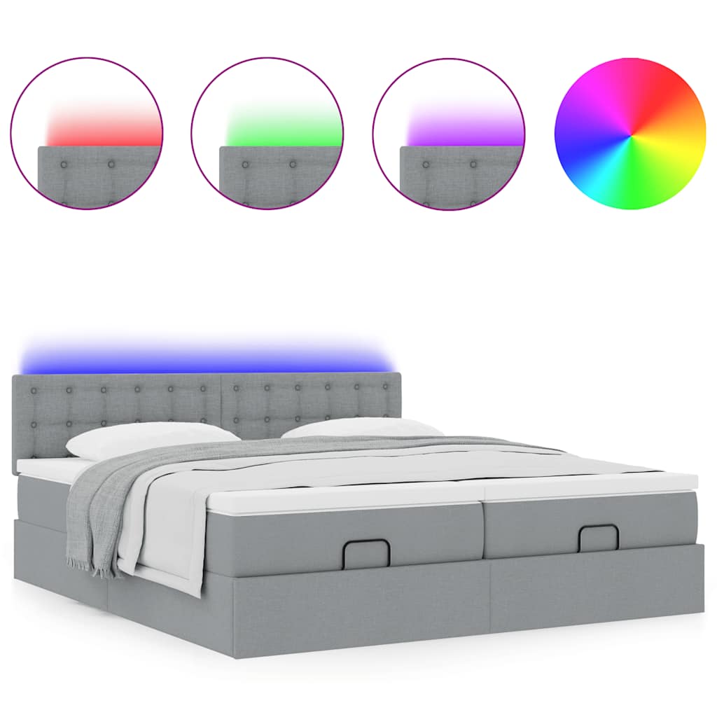 Ottoman bed met matrassen en LED's 160x200cm stof lichtgrijs