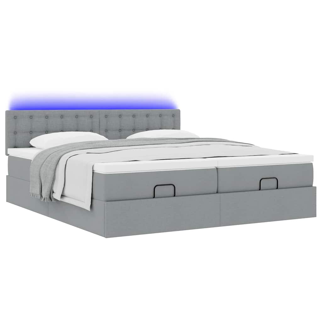 Ottoman bed met matrassen en LED's 160x200cm stof lichtgrijs