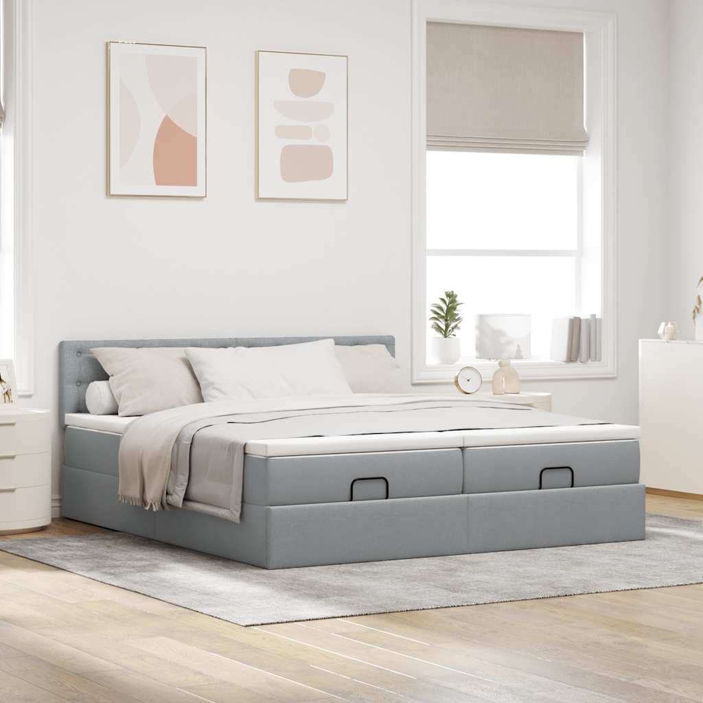 Ottoman bed met matrassen en LED's 160x200cm stof lichtgrijs