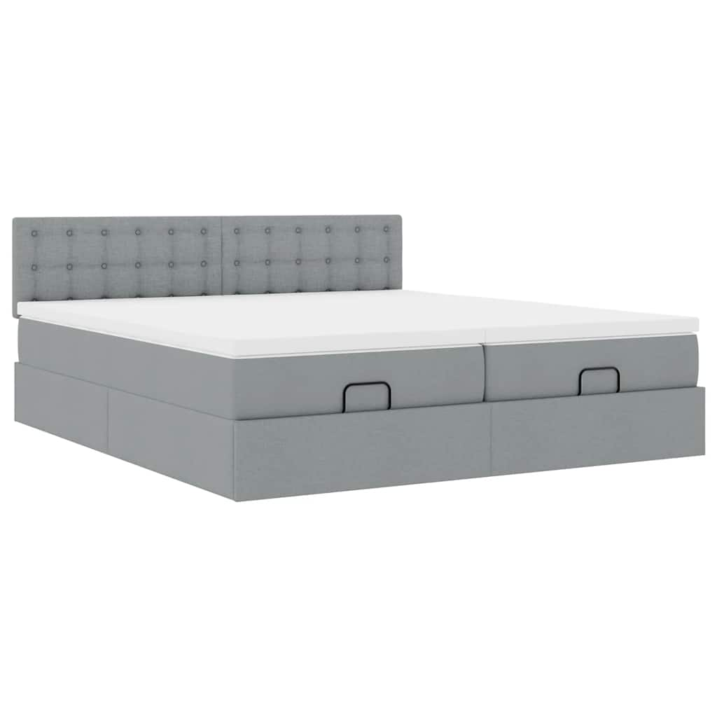 Ottoman bed met matrassen en LED's 160x200cm stof lichtgrijs