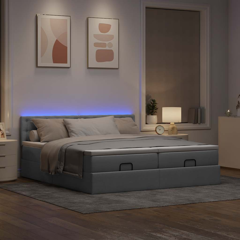 Ottoman bed met matrassen en LED's 160x200cm stof lichtgrijs