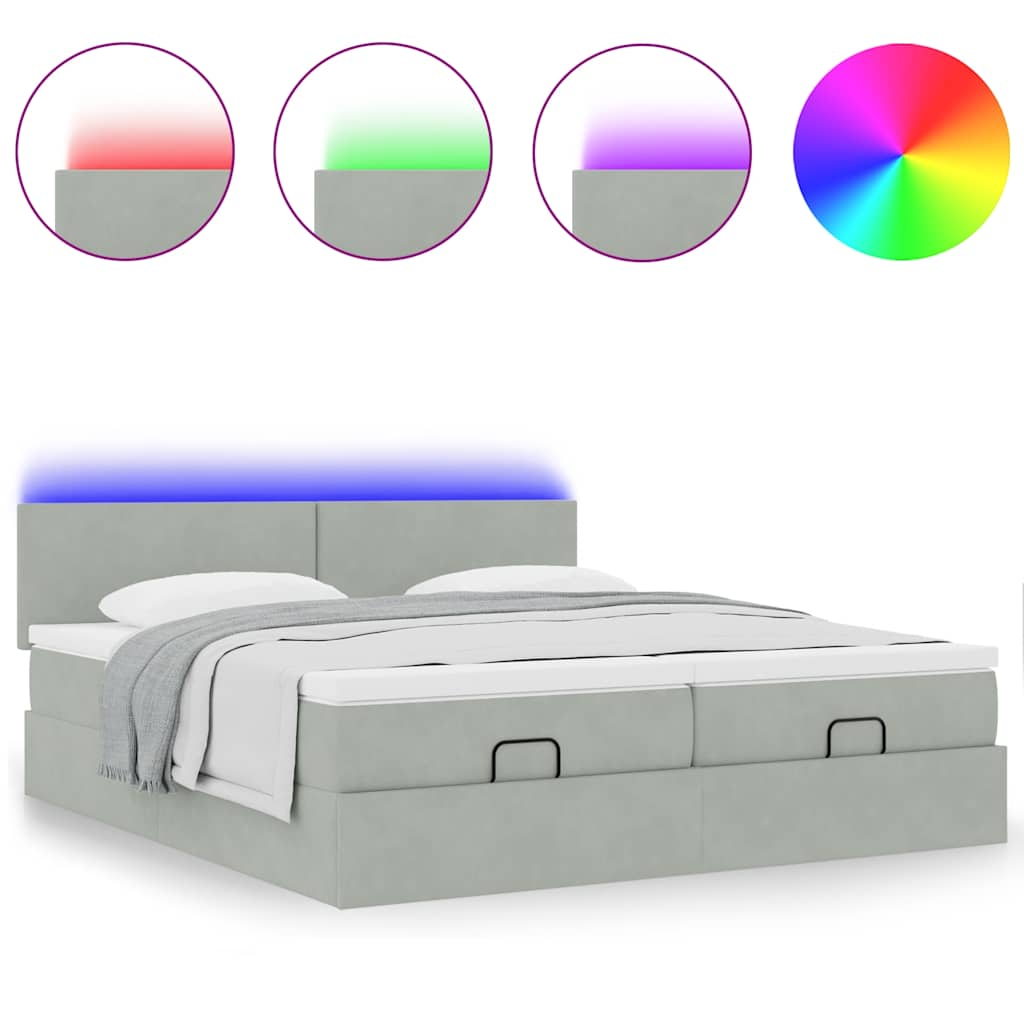 Ottoman bed met matrassen en LED's 160x200cm fluweel lichtgrijs