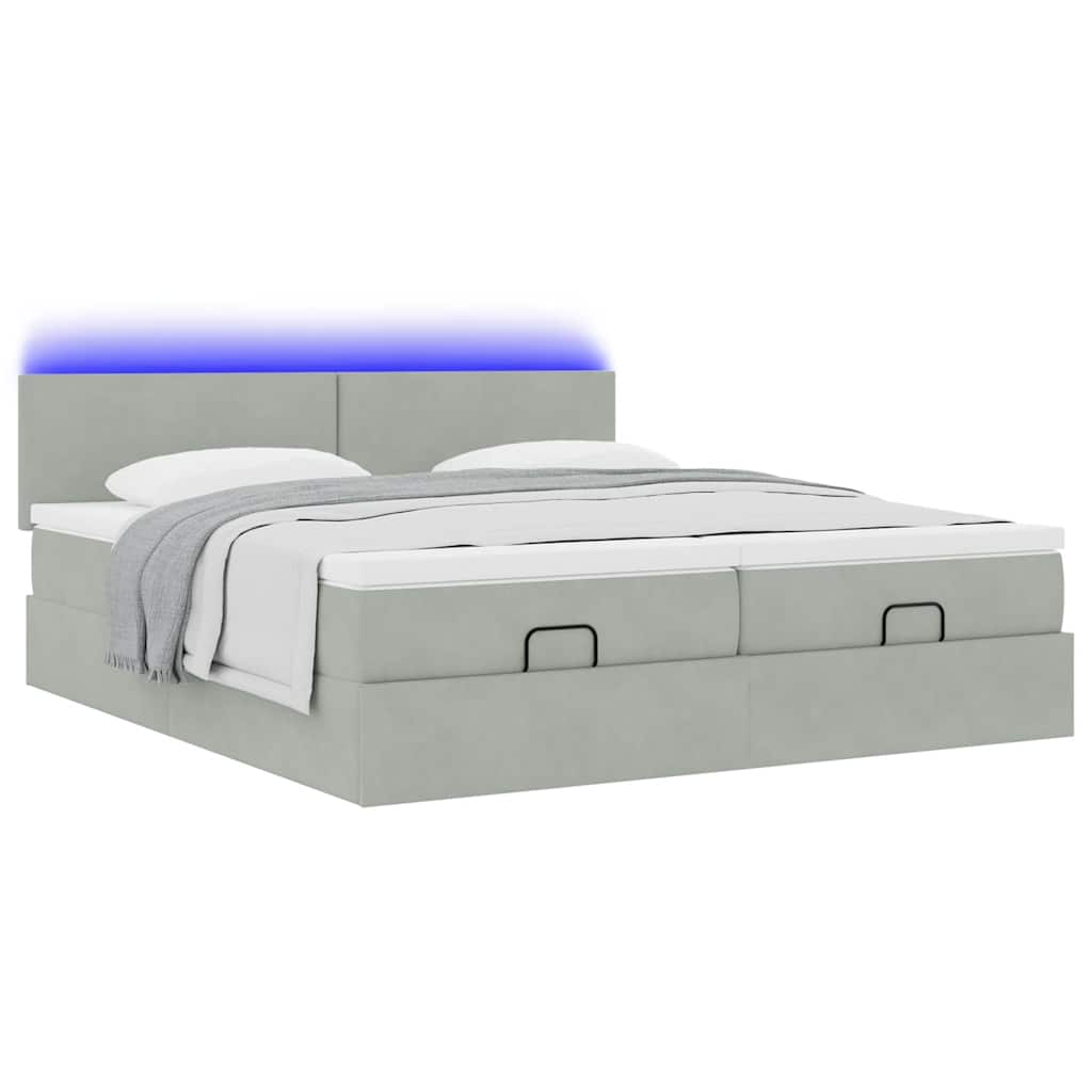 Ottoman bed met matrassen en LED's 160x200cm fluweel lichtgrijs