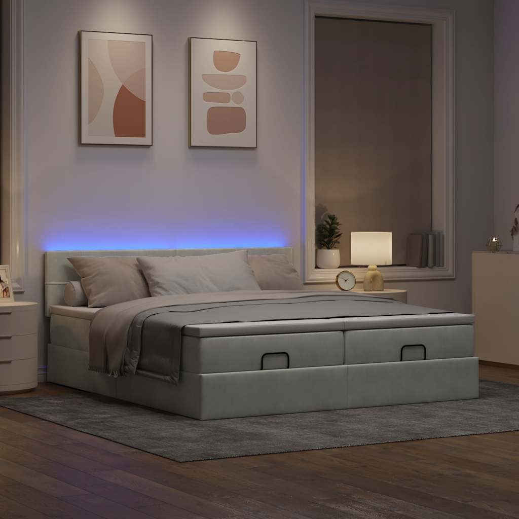 Ottoman bed met matrassen en LED's 160x200cm fluweel lichtgrijs