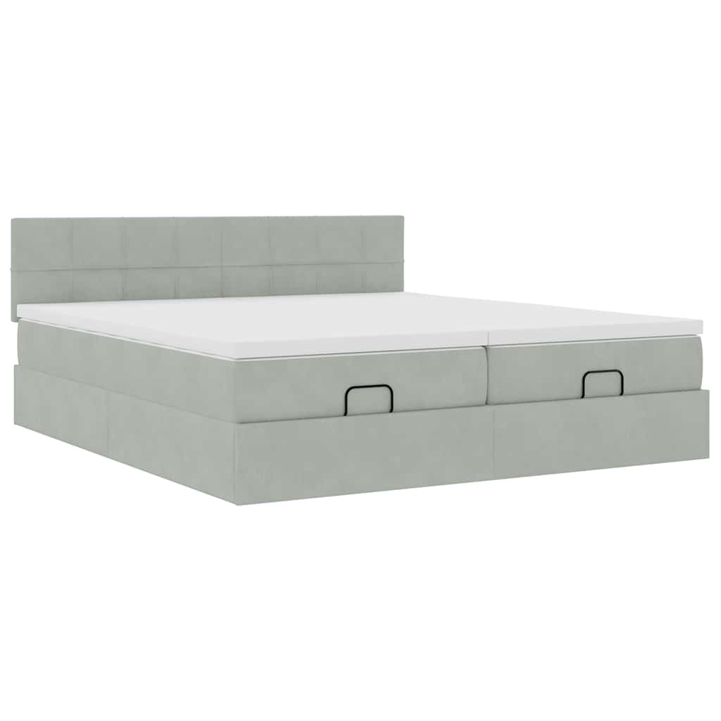 Ottoman bed met matrassen en LED's 160x200cm fluweel lichtgrijs