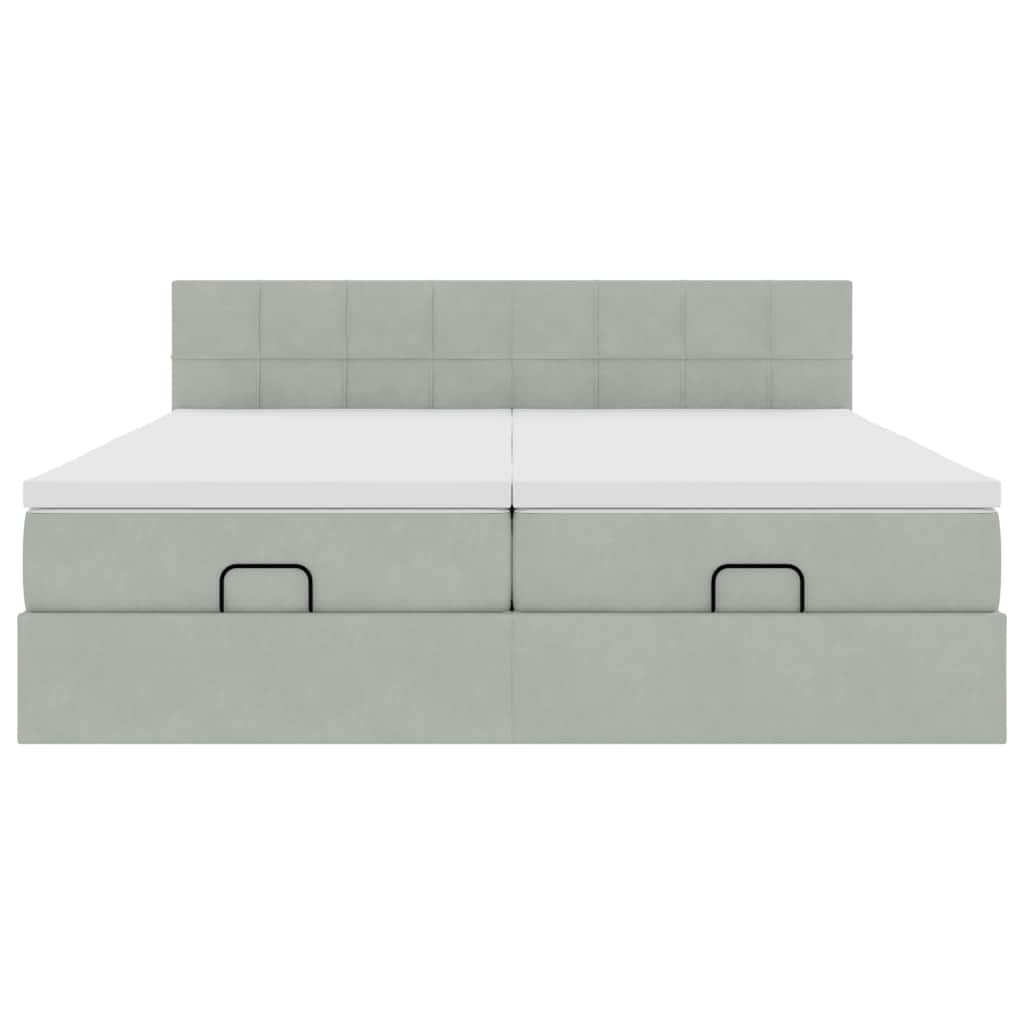 Ottoman bed met matrassen en LED's 160x200cm fluweel lichtgrijs