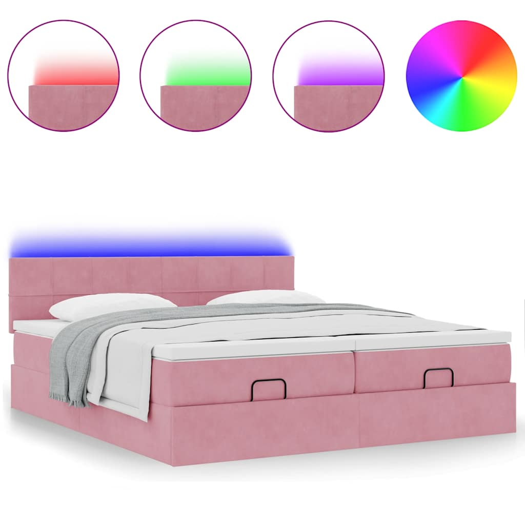 Ottoman bed met matrassen en LED's 160x200cm fluweel roze