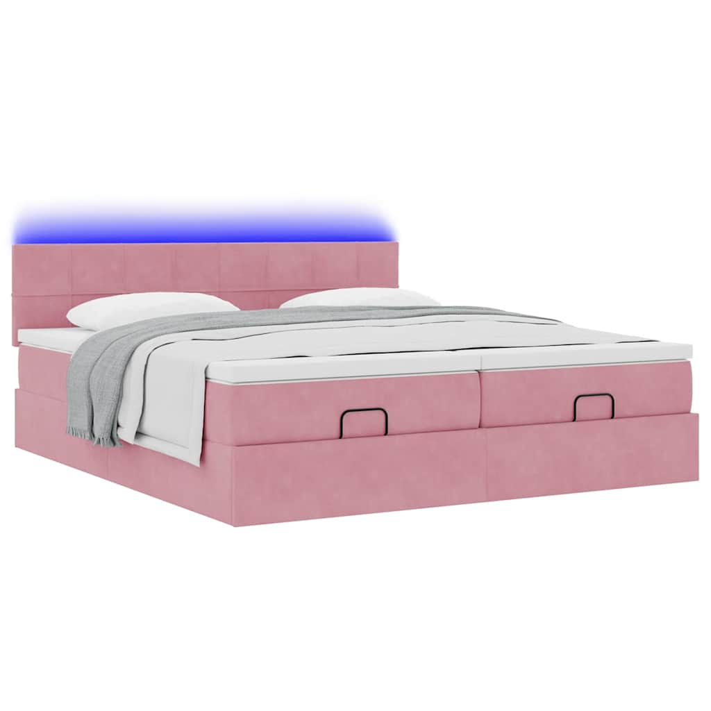 Ottoman bed met matrassen en LED's 160x200cm fluweel roze