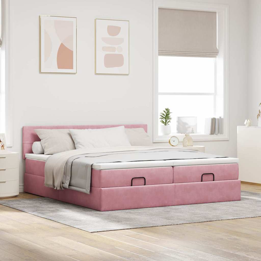 Ottoman bed met matrassen en LED's 160x200cm fluweel roze