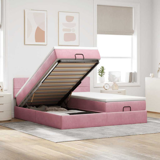 Ottoman bed met matrassen en LED's 160x200cm fluweel roze