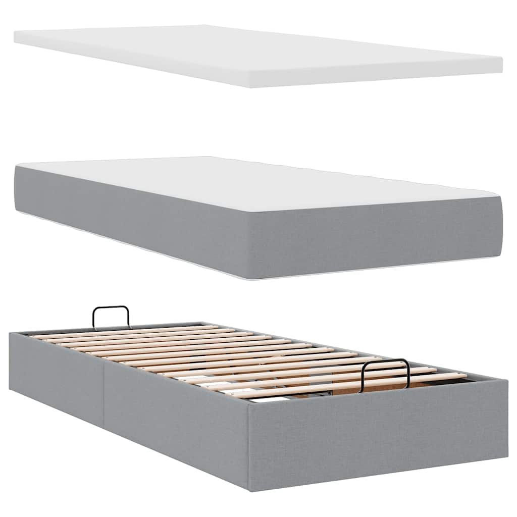 Ottoman bed met matras 90x200cm stof lichtgrijs