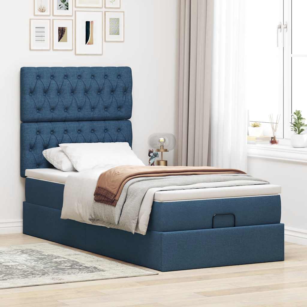 Ottoman bed met matras 90x200cm stof blauw