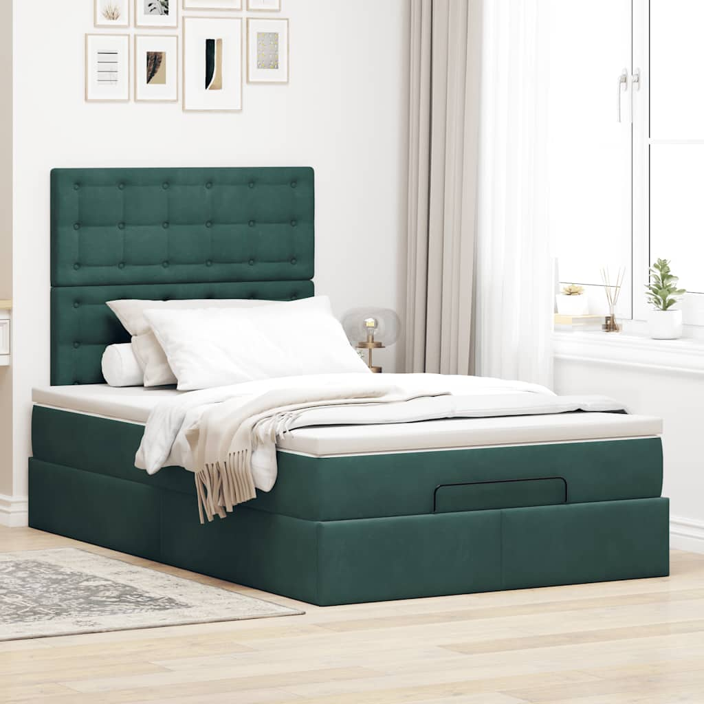 Ottoman bed met matrassen 120x200cm fluweel donkergroen