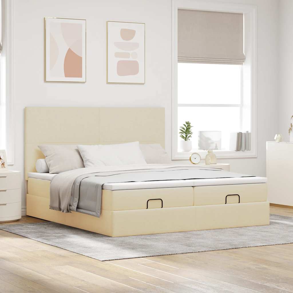 Ottoman bed met matrassen 160x200cm stof crèmekleurig