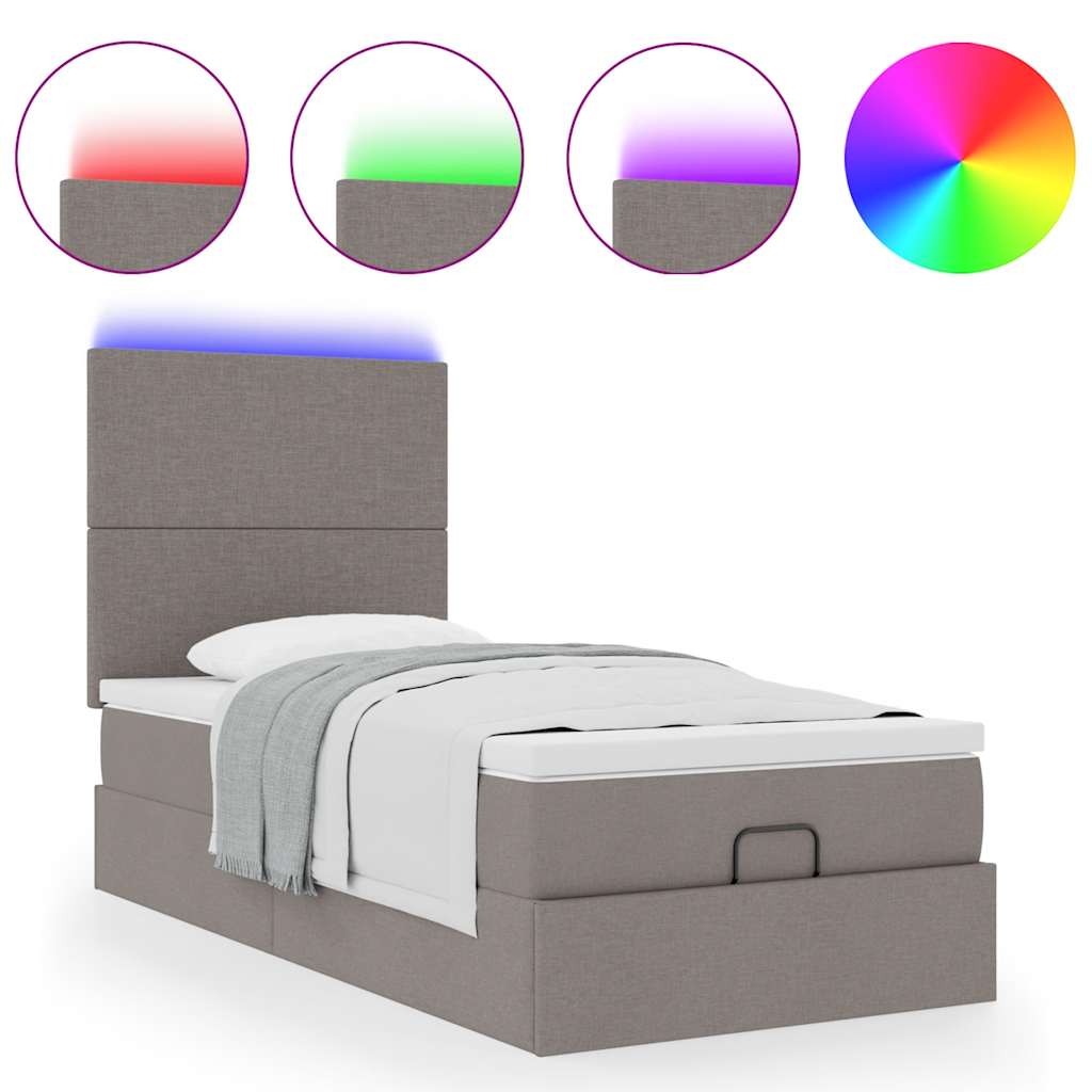 Ottoman bed met matras en LED's 90x200cm stof taupe