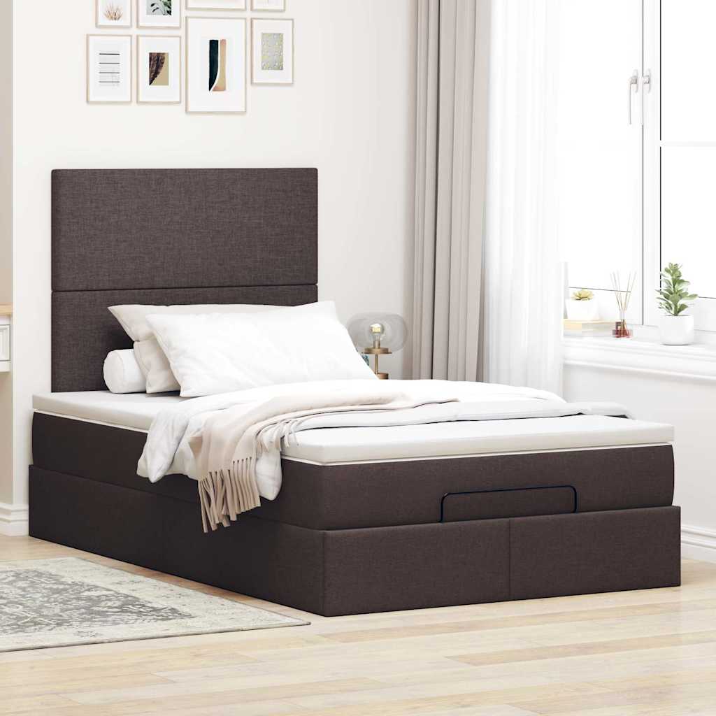 Ottoman bed met matras en LED's 120x190 cm stof donkerbruin