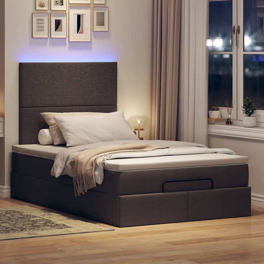 Ottoman bed met matras en LED's 120x190 cm stof donkerbruin