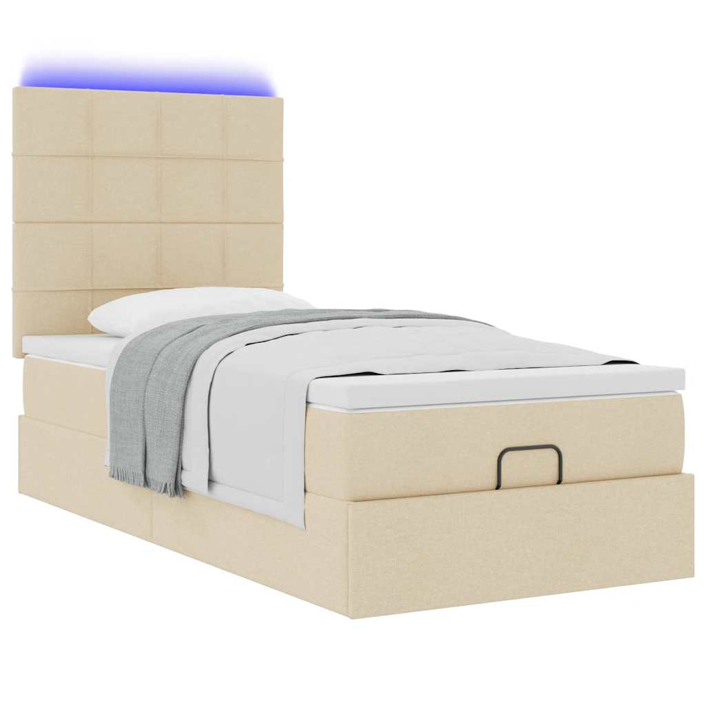 Ottoman bed met matras en LED's 80x200cm stof crèmekleurig