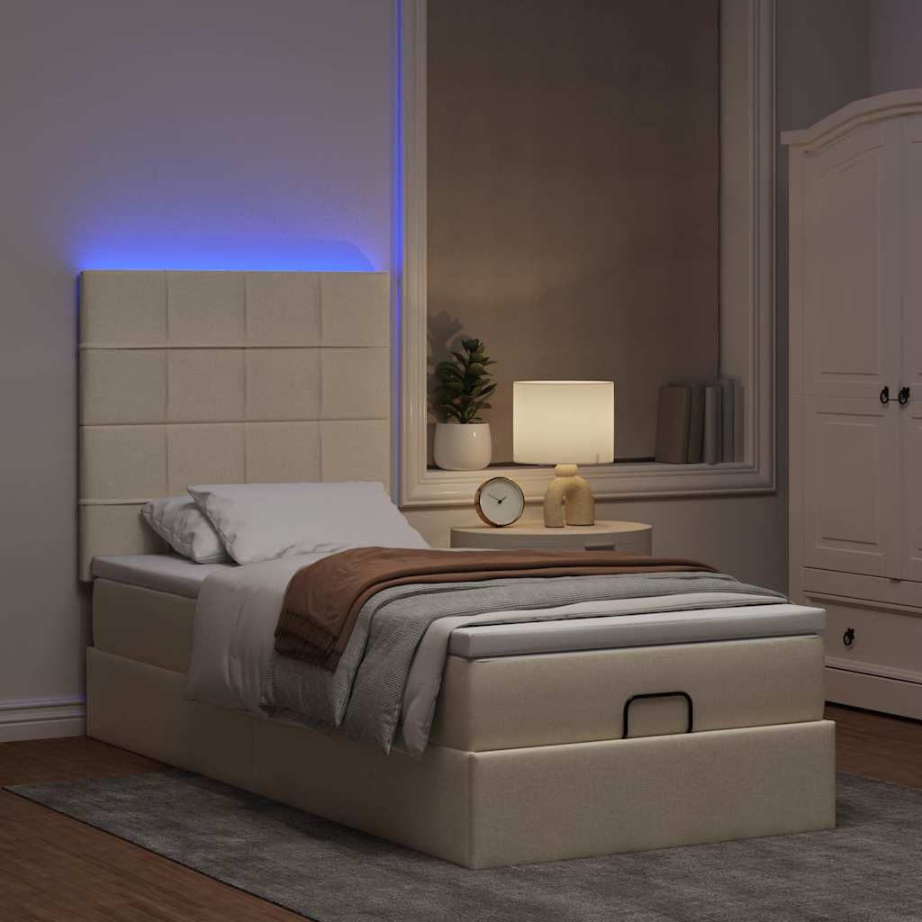 Ottoman bed met matras en LED's 80x200cm stof crèmekleurig