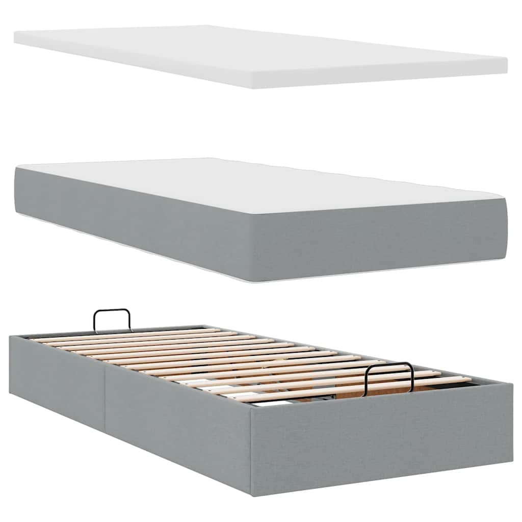 Ottoman bed met matras en LED's 80x200cm stof lichtgrijs