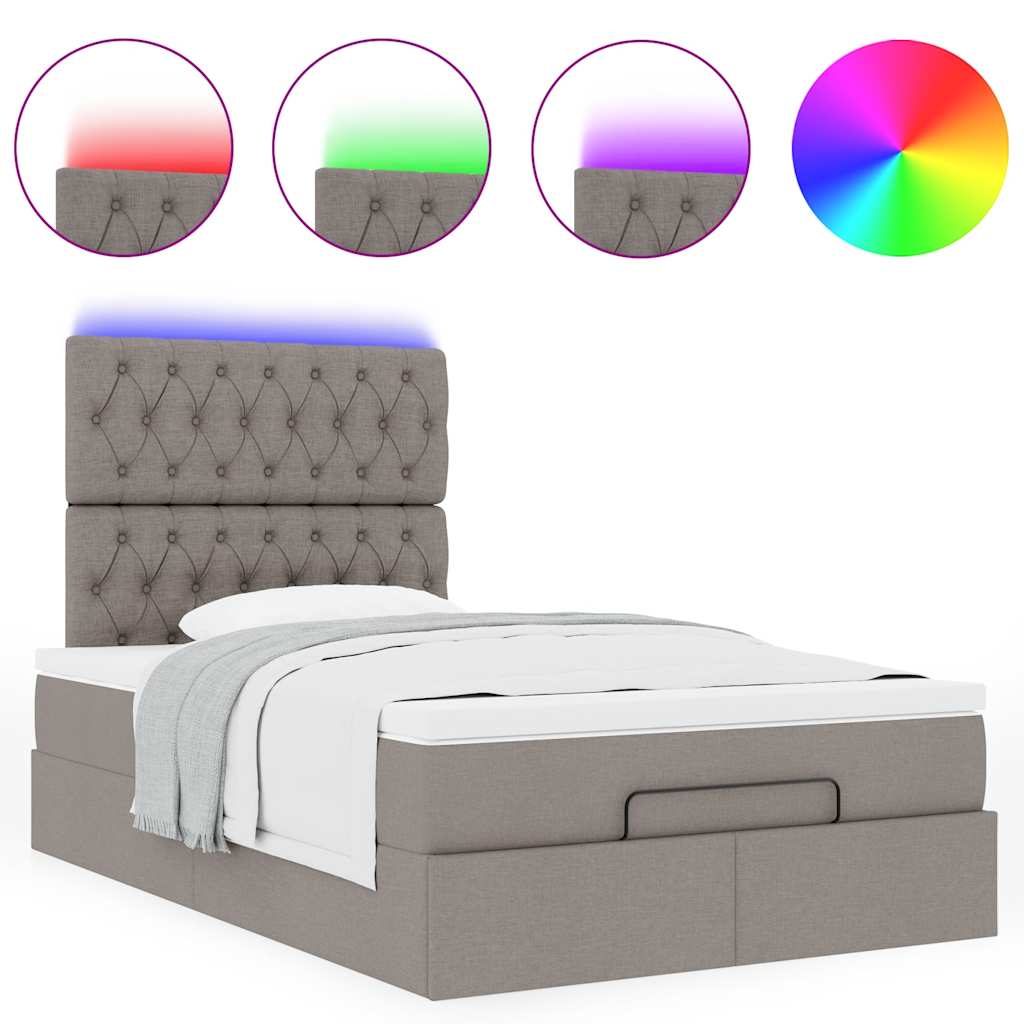 Ottoman bed met matras en LED's 120x190 cm stof taupe