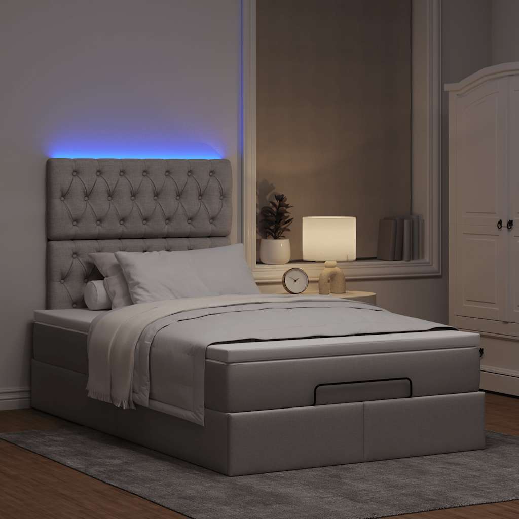 Ottoman bed met matras en LED's 120x190 cm stof taupe