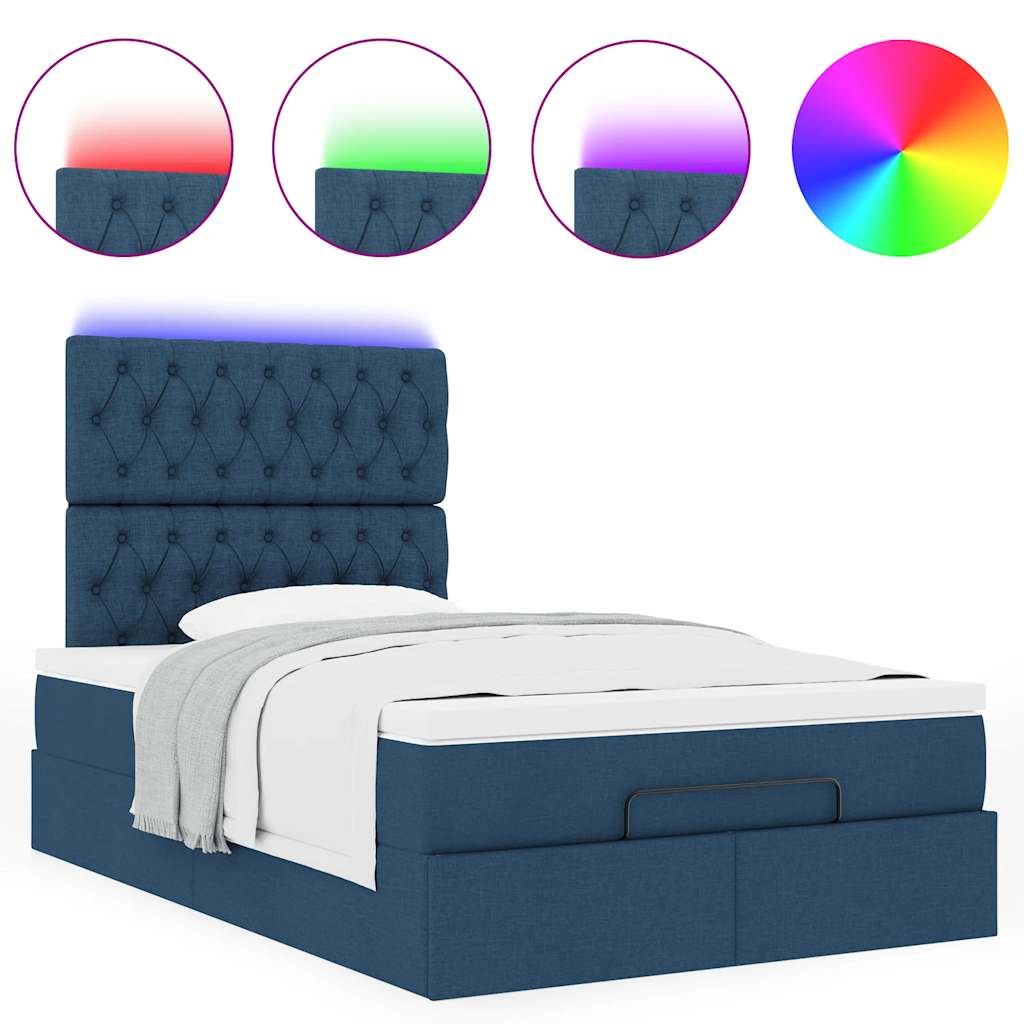 Ottoman bed met matras en LED's 120x190 cm stof blauw