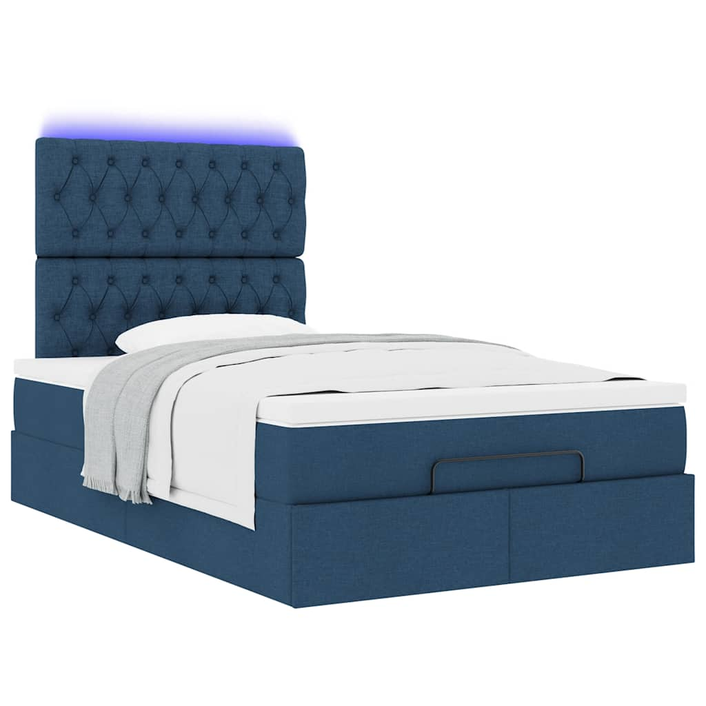 Ottoman bed met matras en LED's 120x190 cm stof blauw