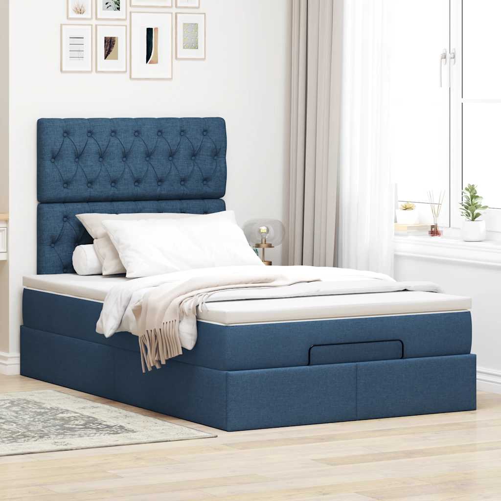 Ottoman bed met matras en LED's 120x190 cm stof blauw