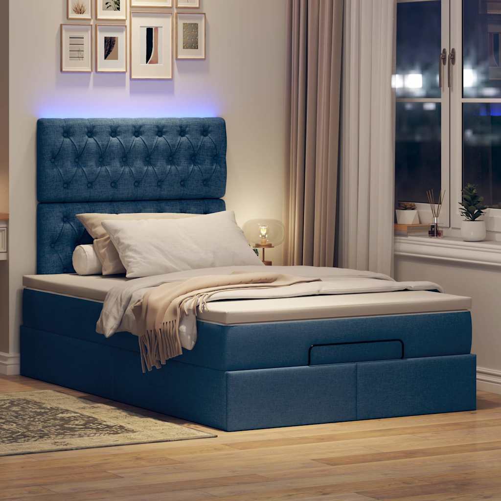 Ottoman bed met matras en LED's 120x190 cm stof blauw