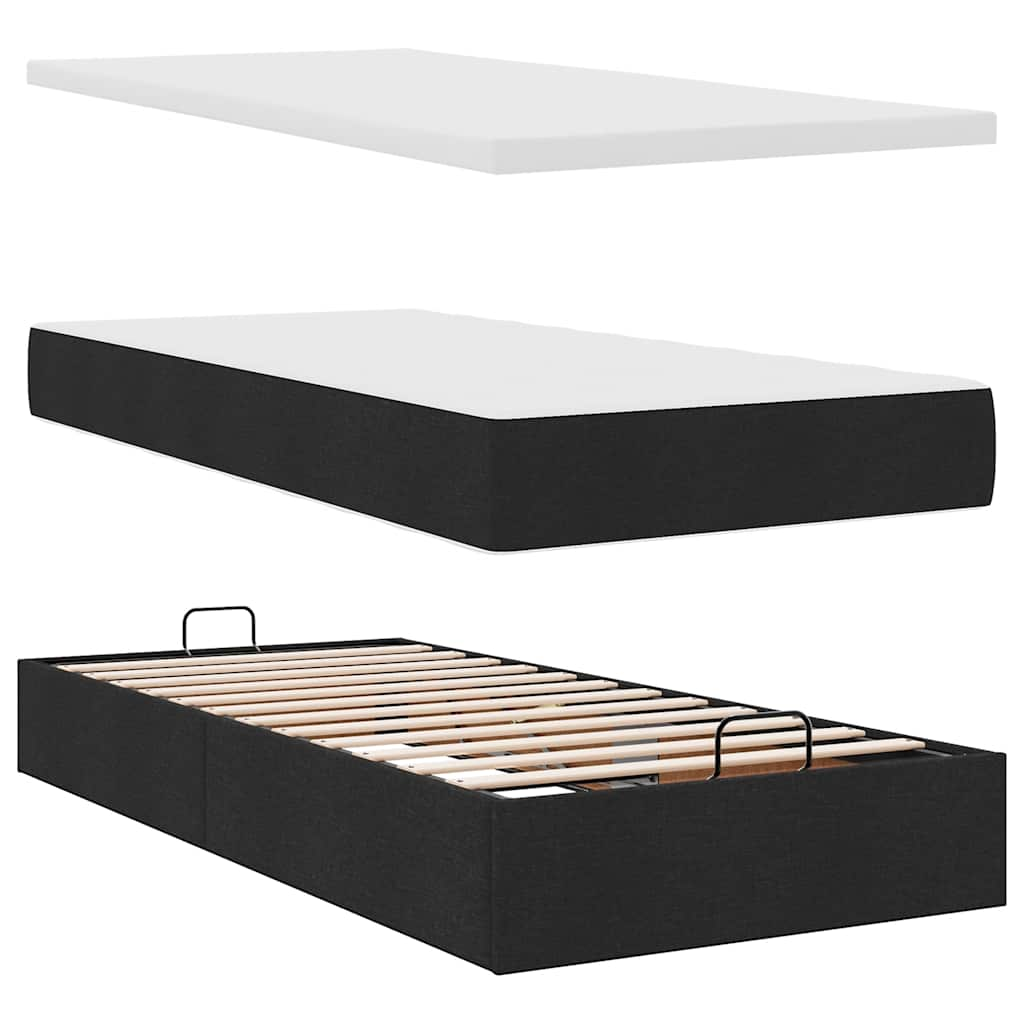 Ottoman bed met matras en LED's 90x200cm stof zwart