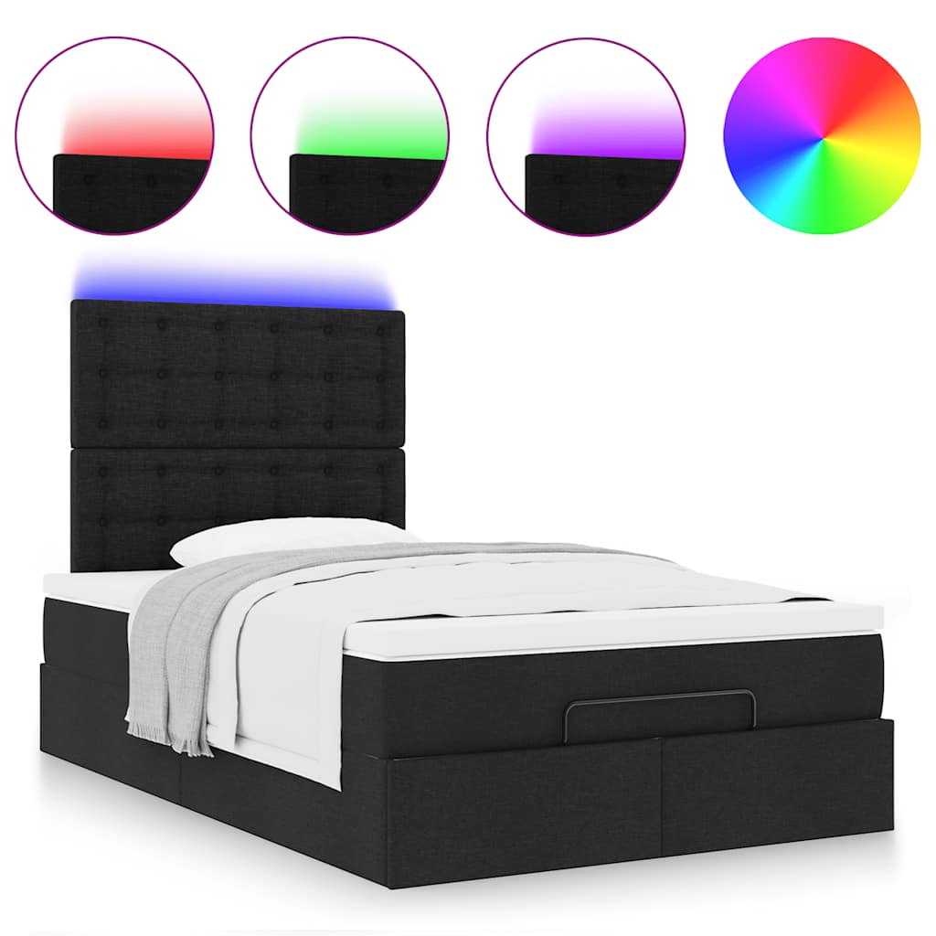 Ottoman bed met matras en LED's 120x190 cm stof zwart