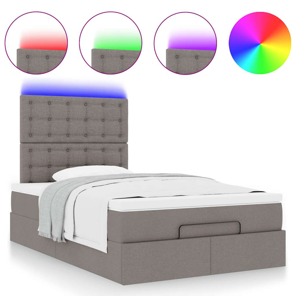 Ottoman bed met matras en LED's 120x190 cm stof taupe