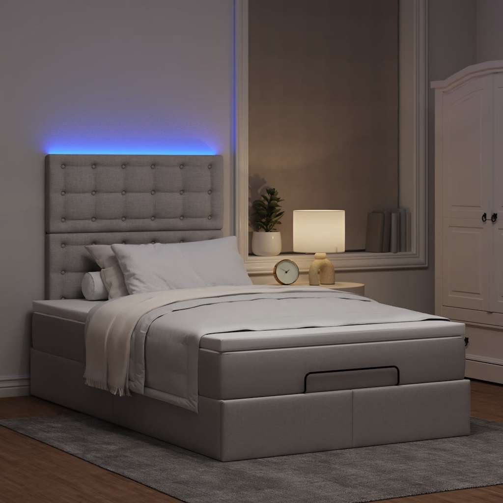 Ottoman bed met matras en LED's 120x190 cm stof taupe