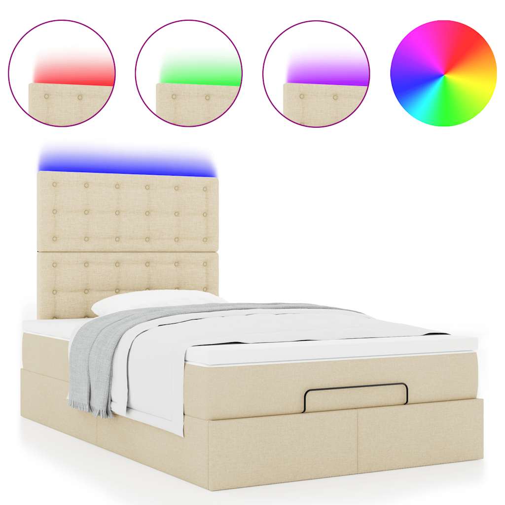 Ottoman bed met matras en LED's 120x190cm stof crèmekleurig