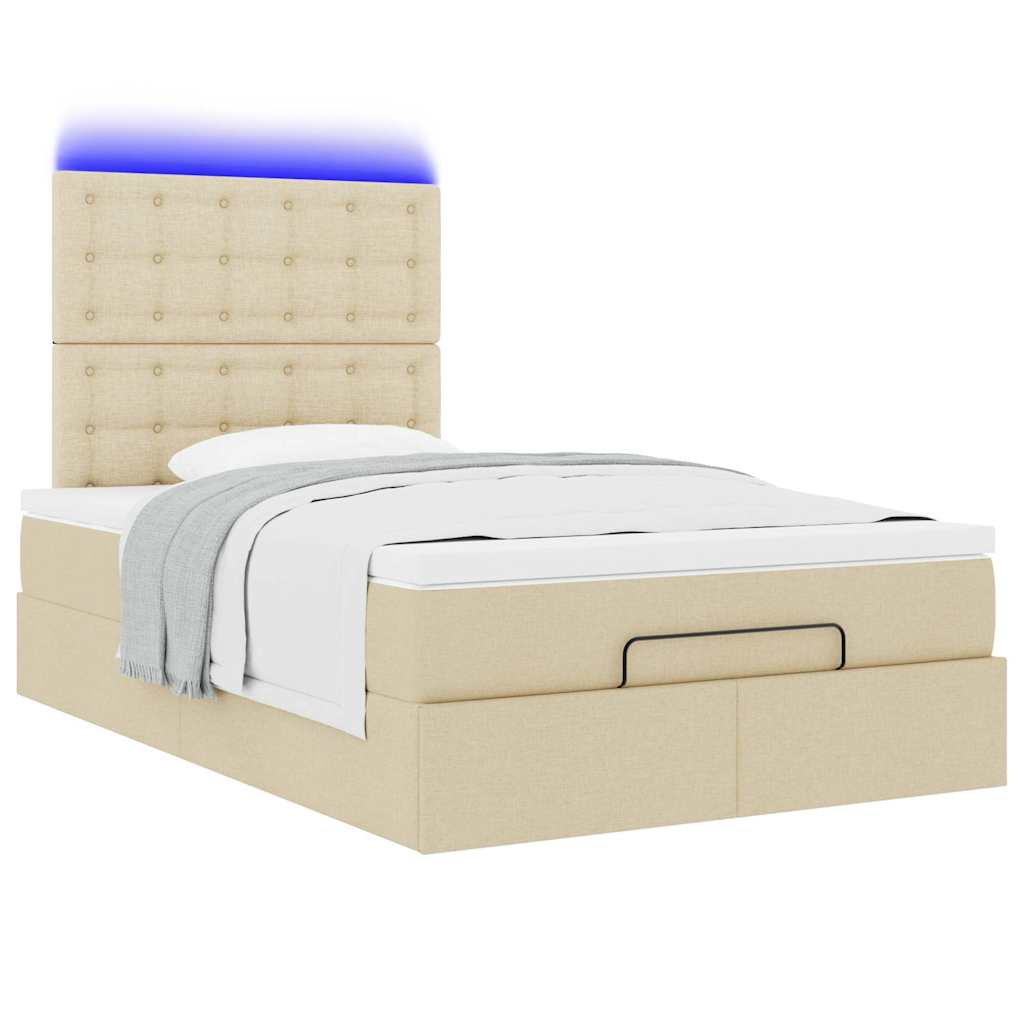 Ottoman bed met matras en LED's 120x190cm stof crèmekleurig