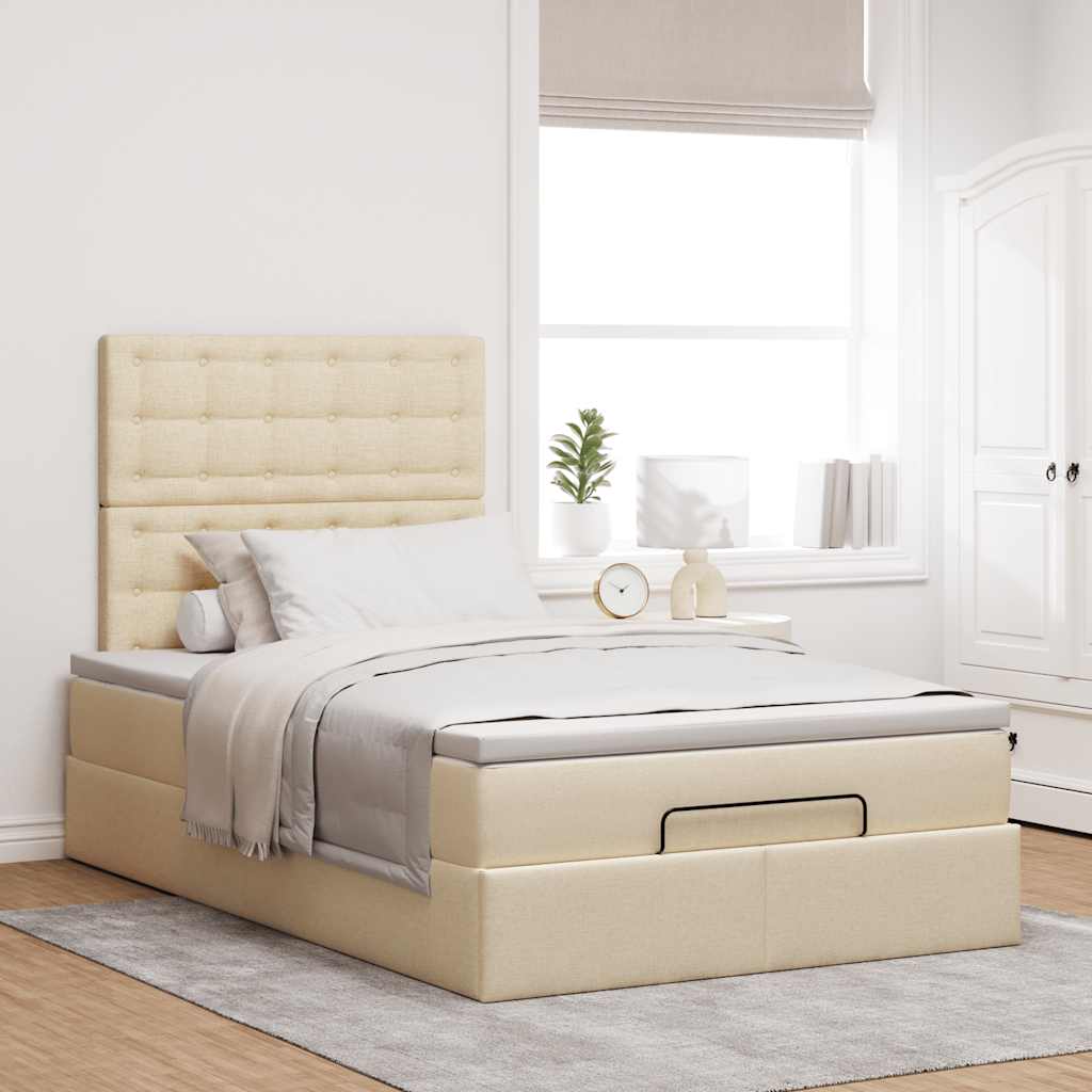 Ottoman bed met matras en LED's 120x190cm stof crèmekleurig