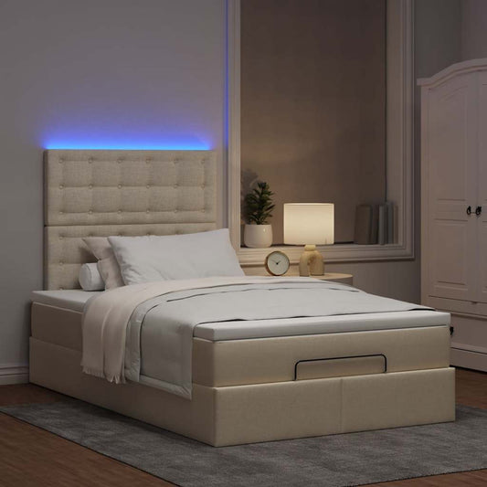 Ottoman bed met matras en LED's 120x190cm stof crèmekleurig