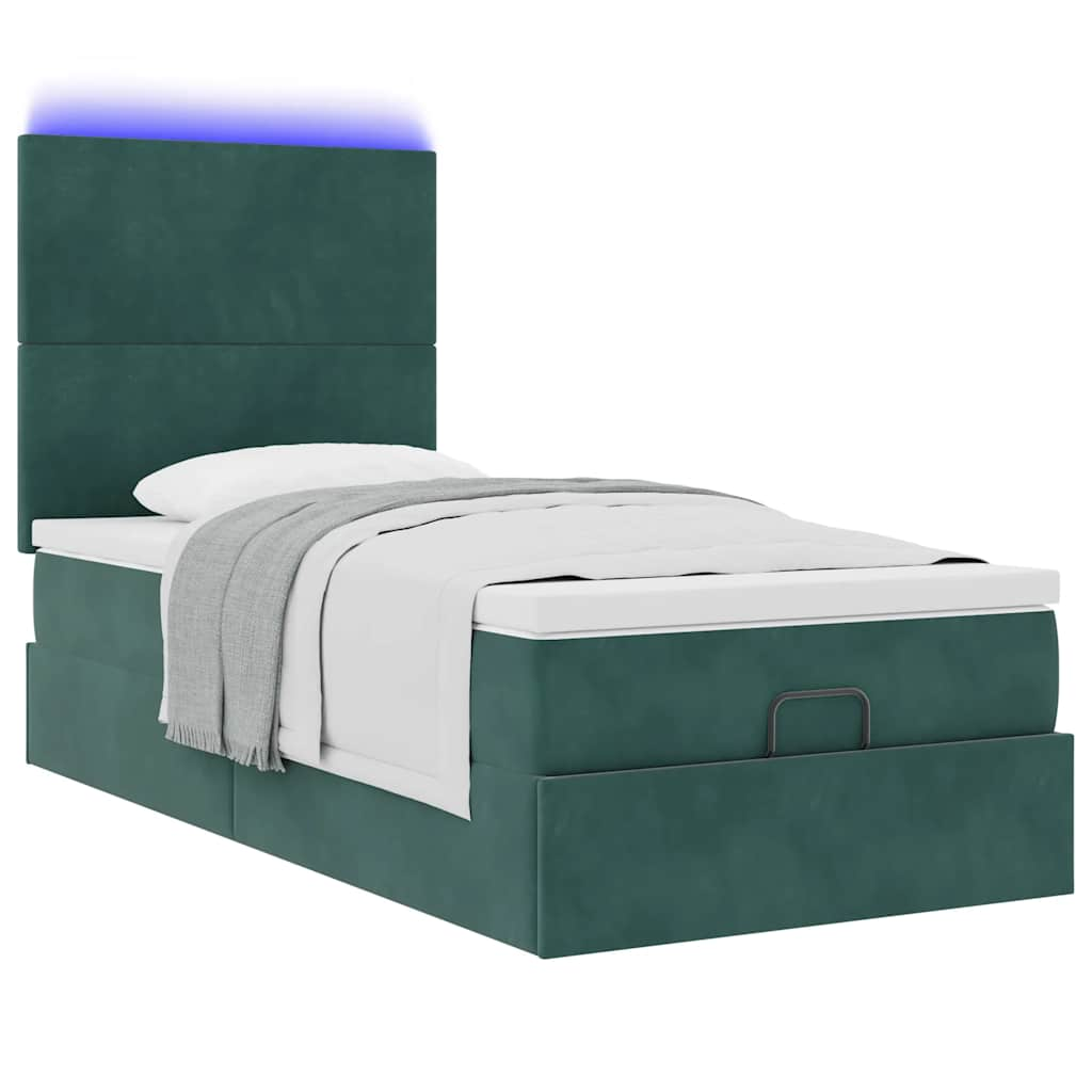 Ottoman bed met matrassen en LED's 80x200cm fluweel donkergroen