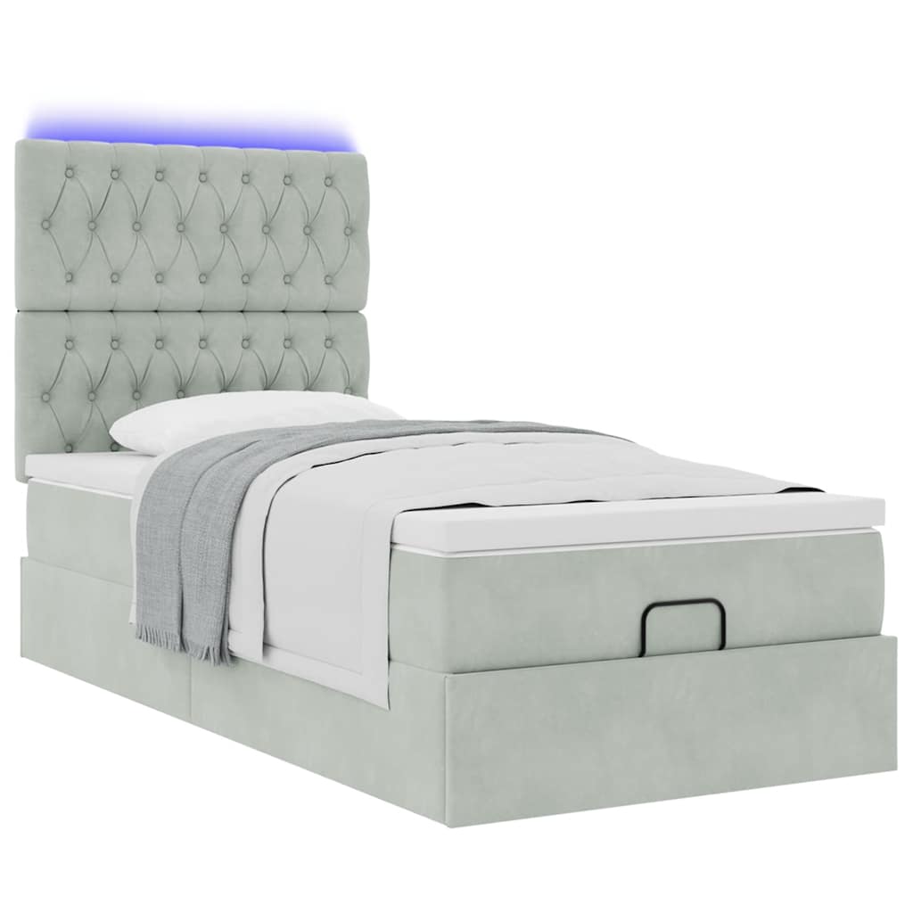 Ottoman bed met matrassen en LED's 80x200cm fluweel lichtgrijs