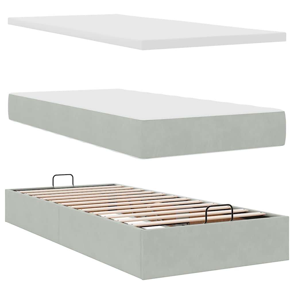 Ottoman bed met matrassen en LED's 80x200cm fluweel lichtgrijs