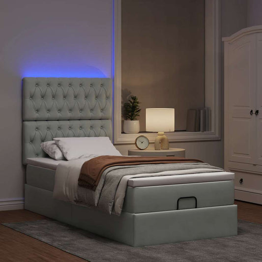 Ottoman bed met matrassen en LED's 80x200cm fluweel lichtgrijs